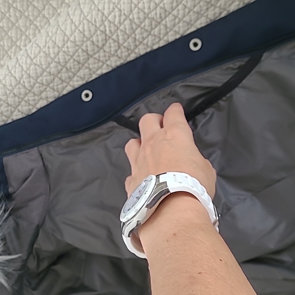 Spyder Eva Parka Winter Coat Jacket sz S Navy Blue Faux Fur Trim - Picture 7 of 9